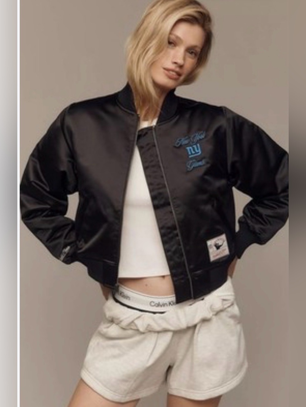 Mitchell & Ness NY Giants Crop Bomber Jacket Anthropologie NWT X-Large